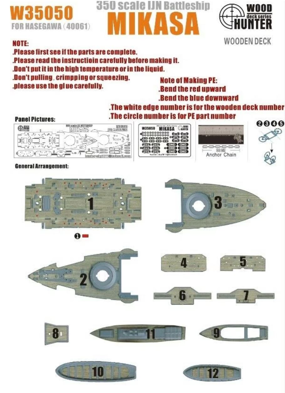 FlyHawk W35050 1/350 WWII IJN Battleship MIKASA Wooden Deck